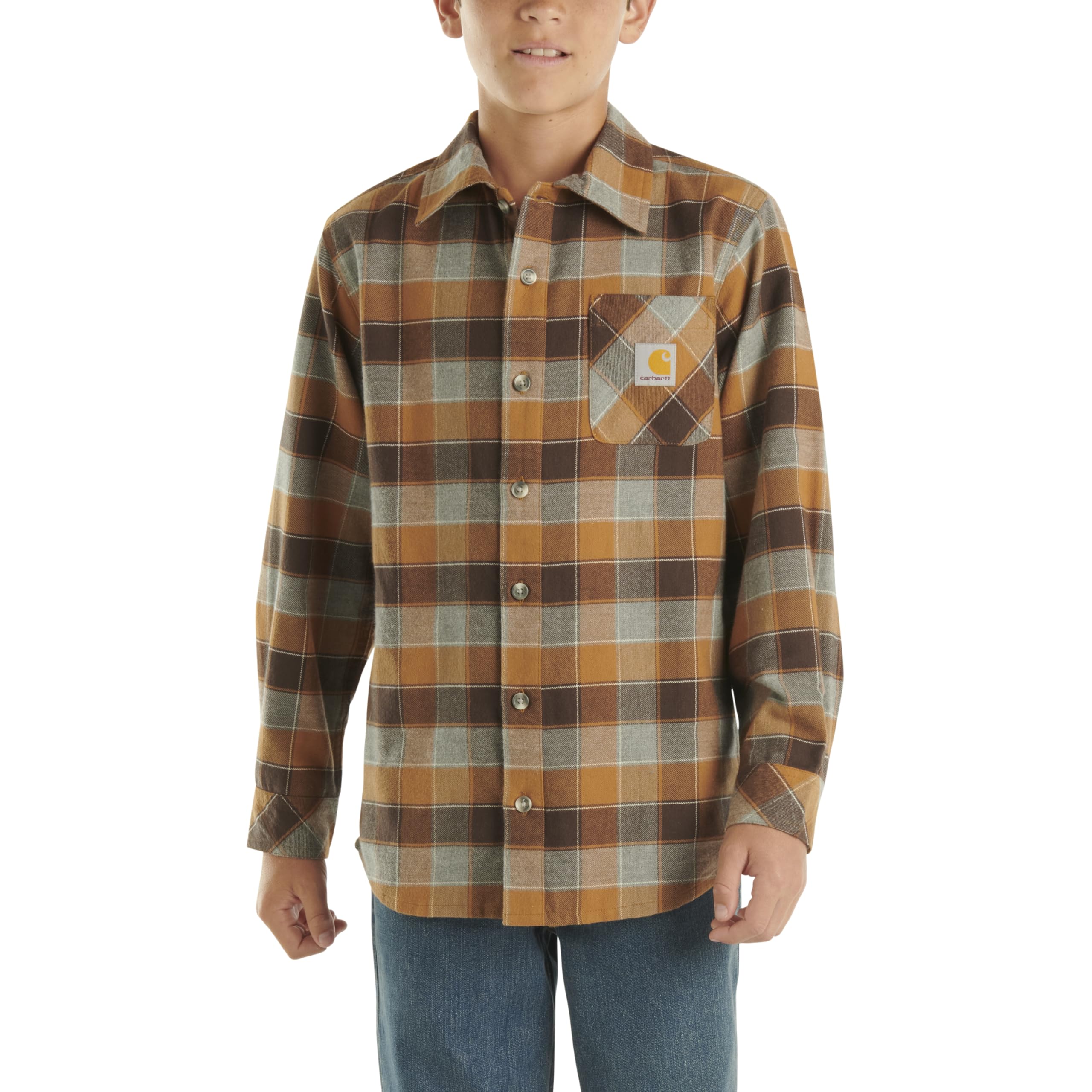 Carhartt Boys' Long-Sleeve ButtonFront Hooded Flannel Shirt
